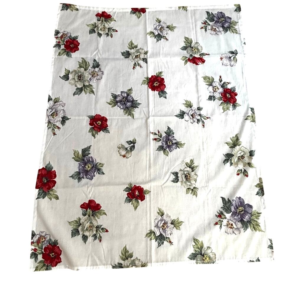Printed cotton tablecloth floral lightweight white & colorful blossoms flowers